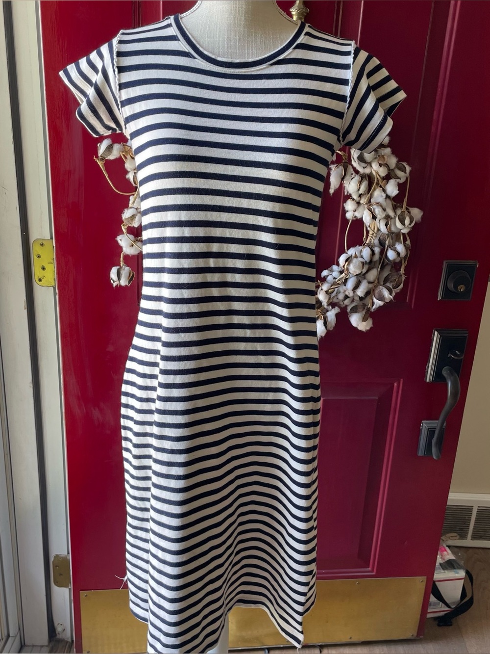 Loup Midi Striped Navy Blue White Women Dress Size S